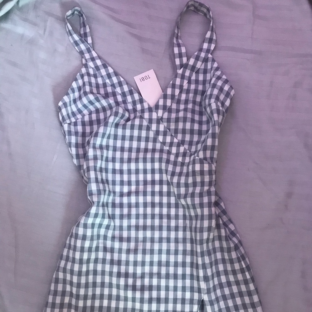 tobi gingham slit mini dress
